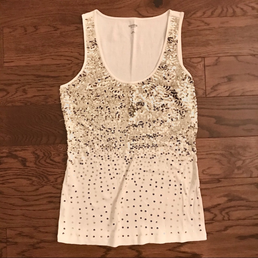 NWOT Express Sexy Basics Sequin Tank White Gold L
